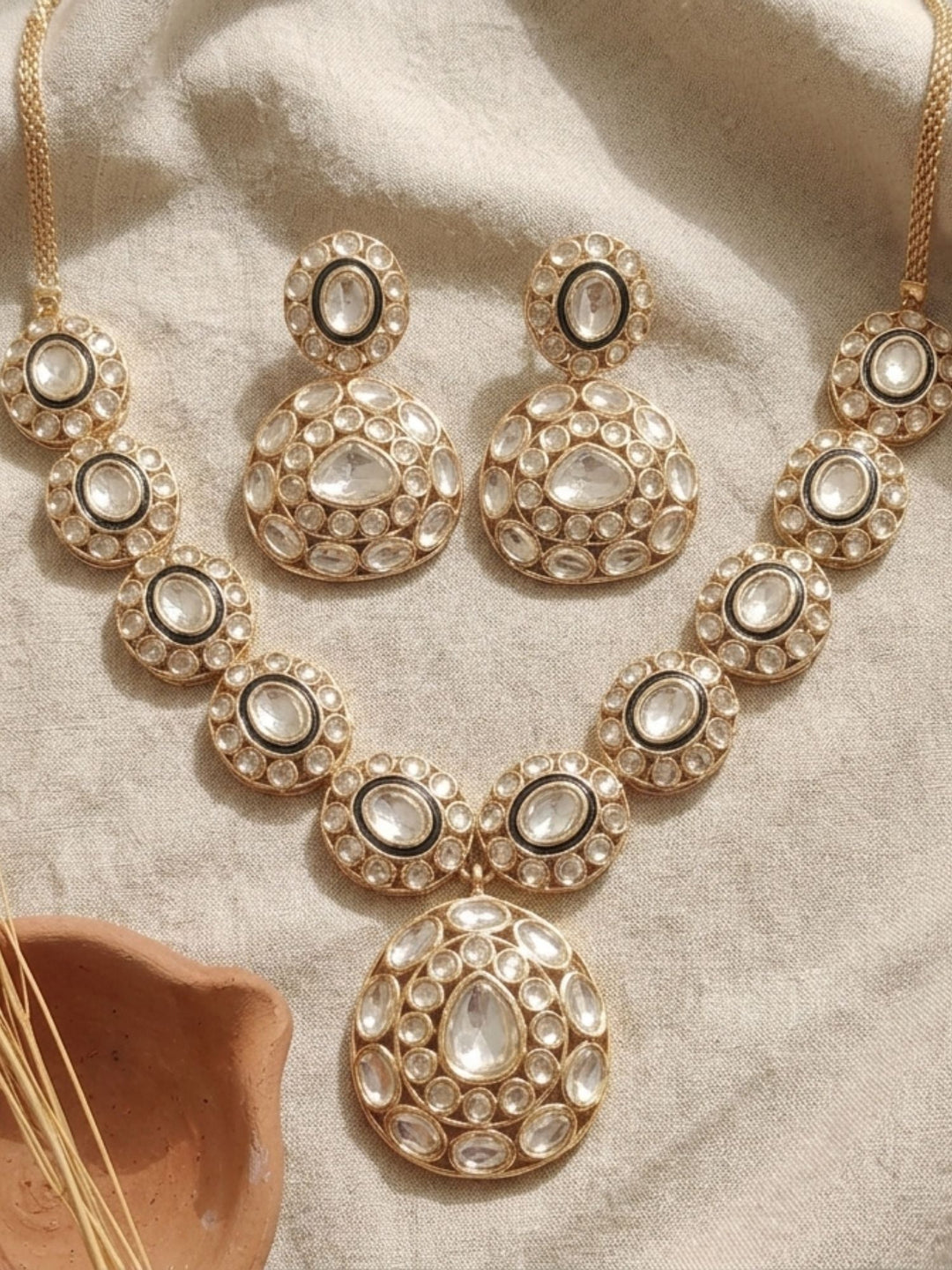 Kundan Polki Necklace Set with Earrings  | Shobitam