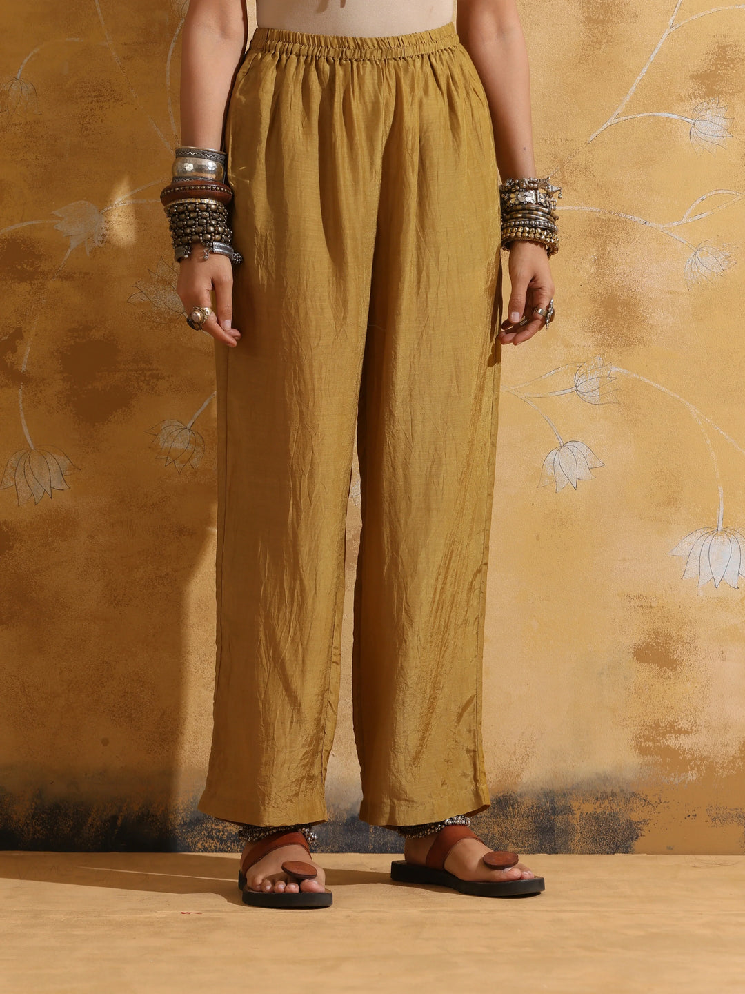 Purple Mustard Floral Print Muslin Silk High-Slit Kurta Set  | SHOBITAM