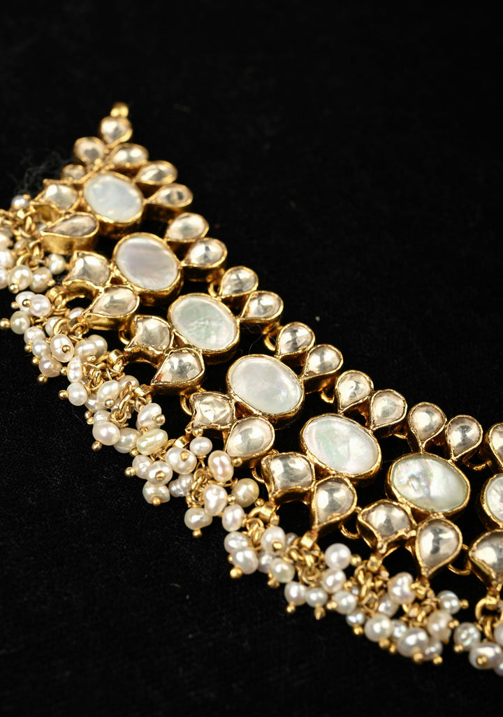 92.5 Silver White Necklace studded with Mother of Pearls