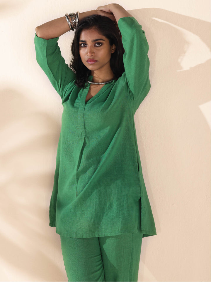 Green Cotton Relaxed Co-ord Set | SHOBITAM