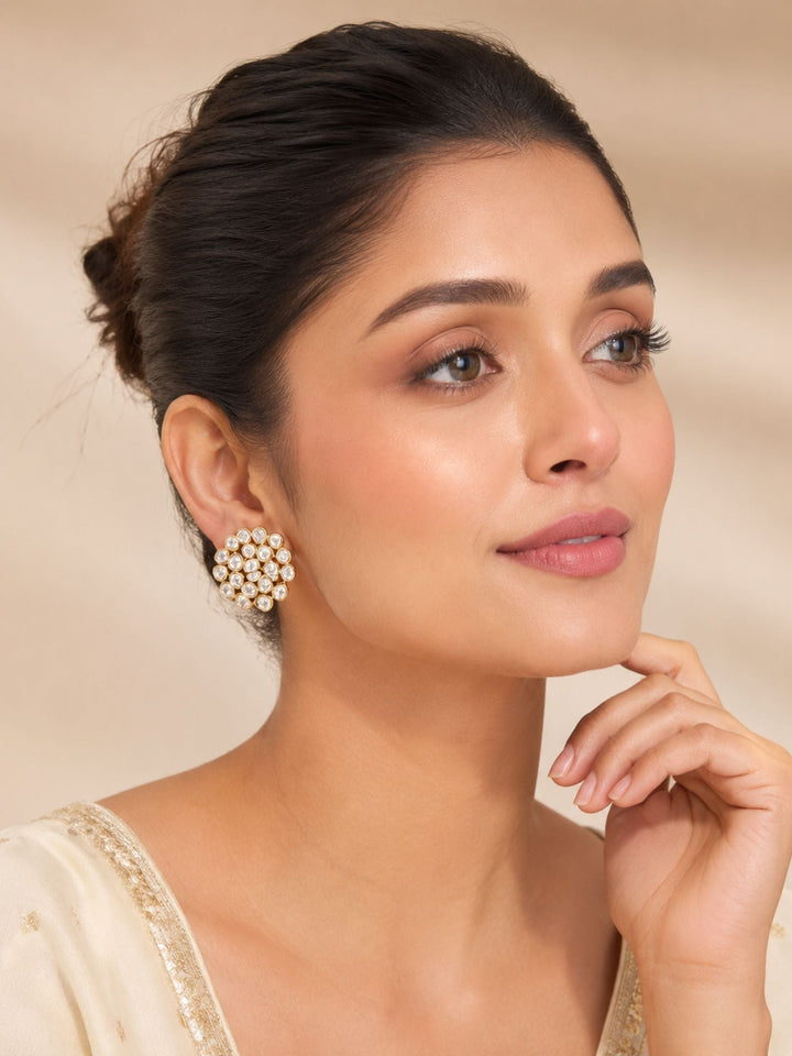 Gold Plated Polki Studs Earring | SHOBITAM