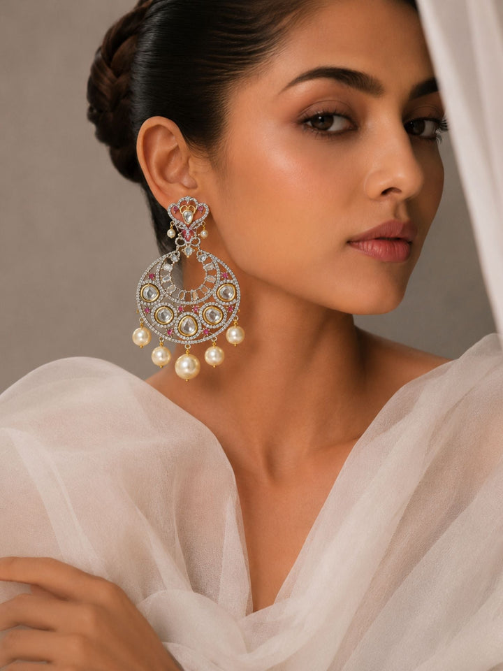 Pearl Chandbali Kundan Earrings | SHOBITAM