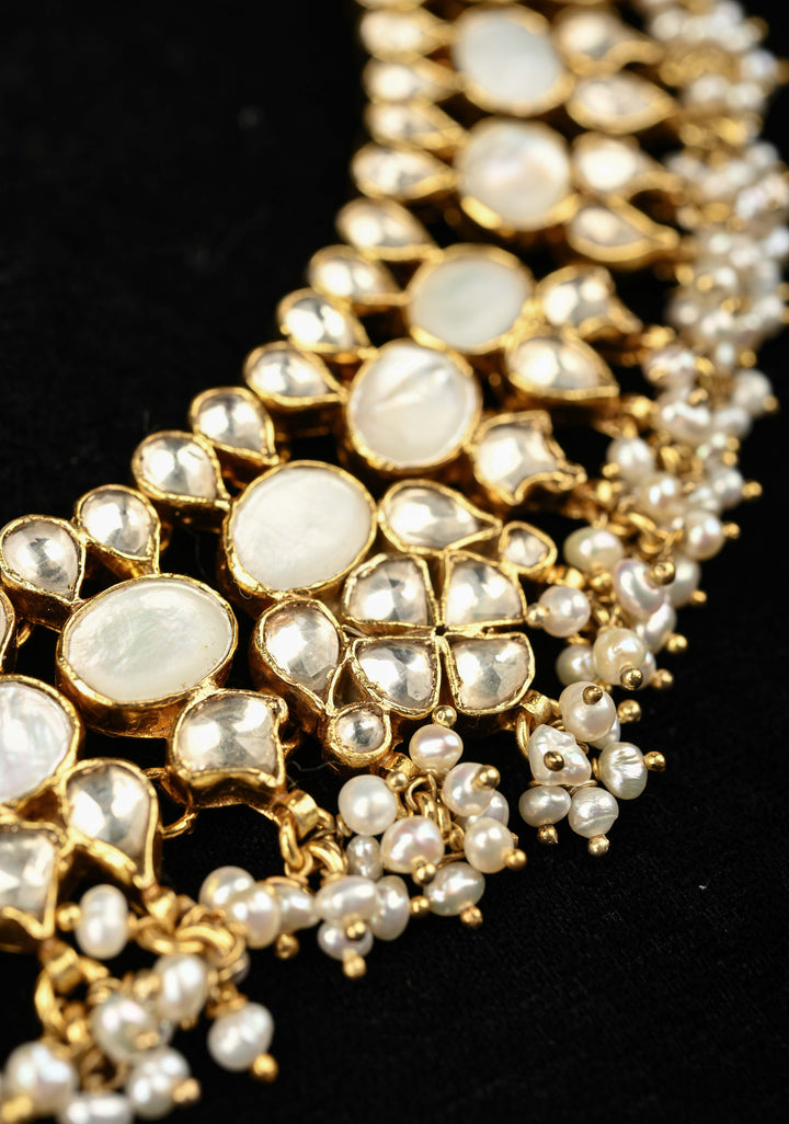 92.5 Silver White Necklace studded with Mother of Pearls