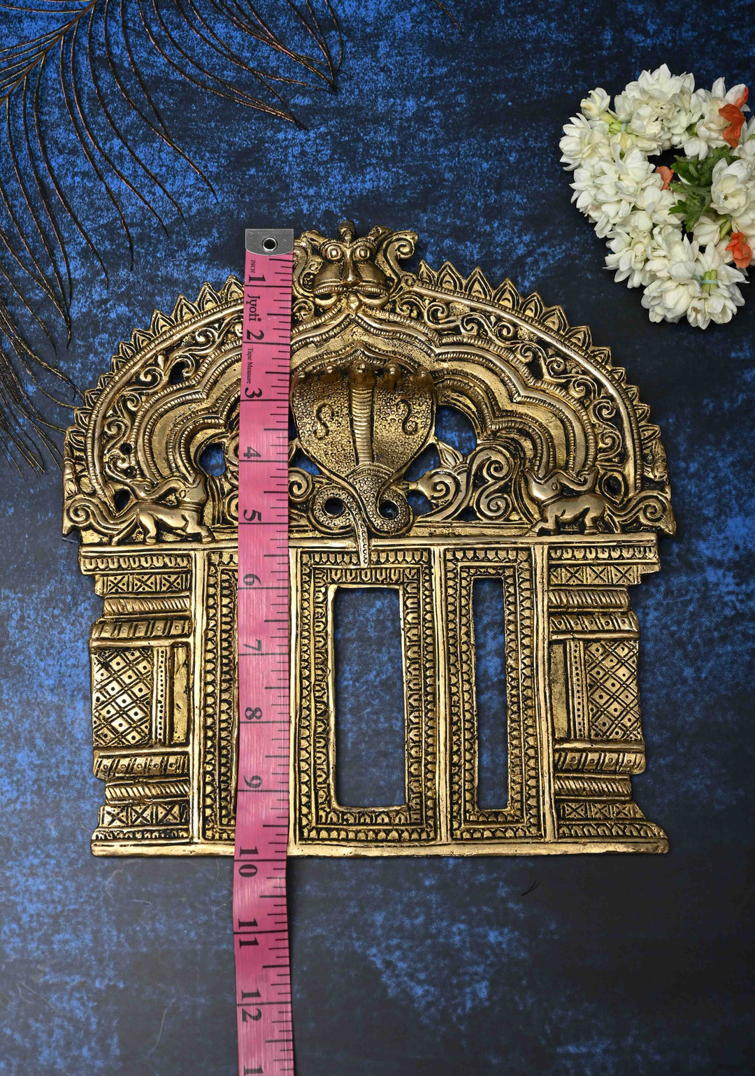 10" Prabhavali Antique Brass Serpent and Lion Arch-shaped Temple Wall Hanging, Indian Decorative