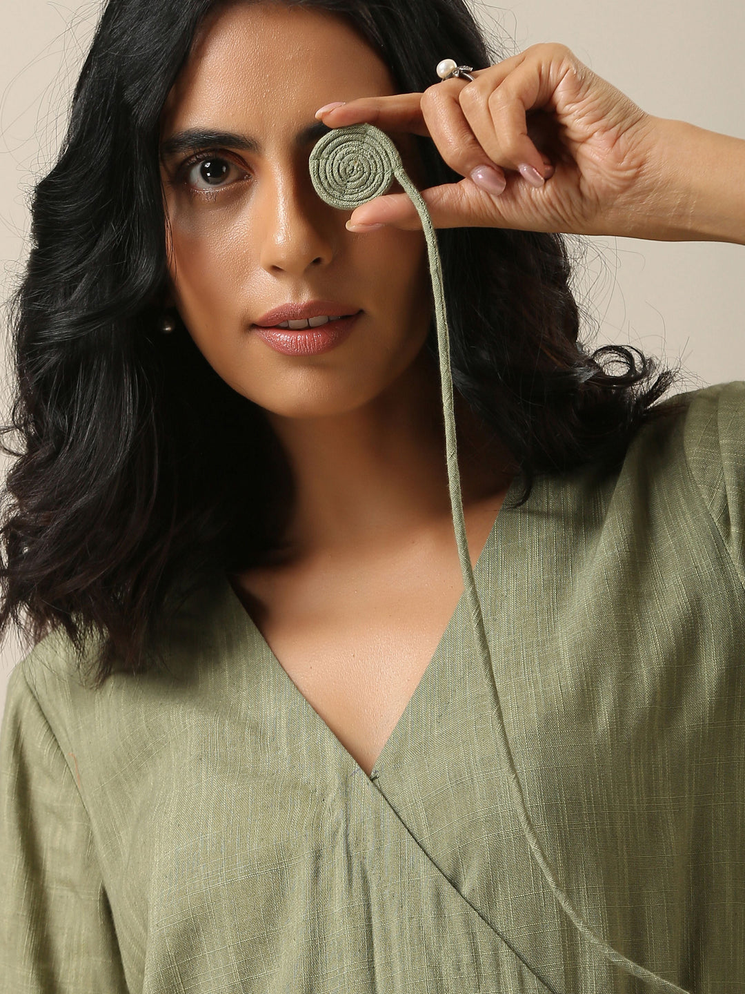Sage Slub Texture Angrakha Pant Set | SHOBITAM