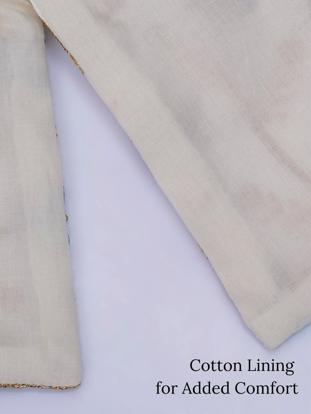 Boys Silk Brocade Full Sleeves Sherwani and Dhoti with Floral Embroidery & Kundan Buttons- Cream | SHOBITAM