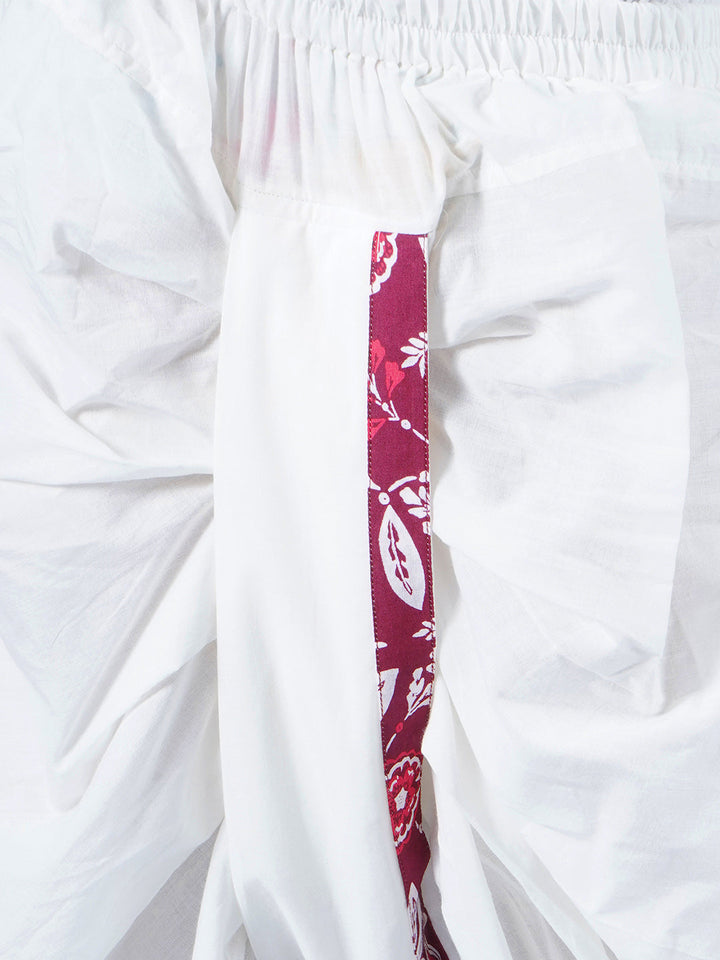 Boys Cotton Full Sleeves Kurta Dhoti with Floral Print and Pearl Buttons - Mahroon and Cream  | SHOBITAM