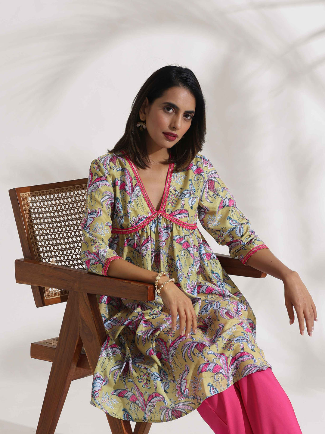 Yellow Print Anarkali Kurta Co-ord Set | SHOBITAM