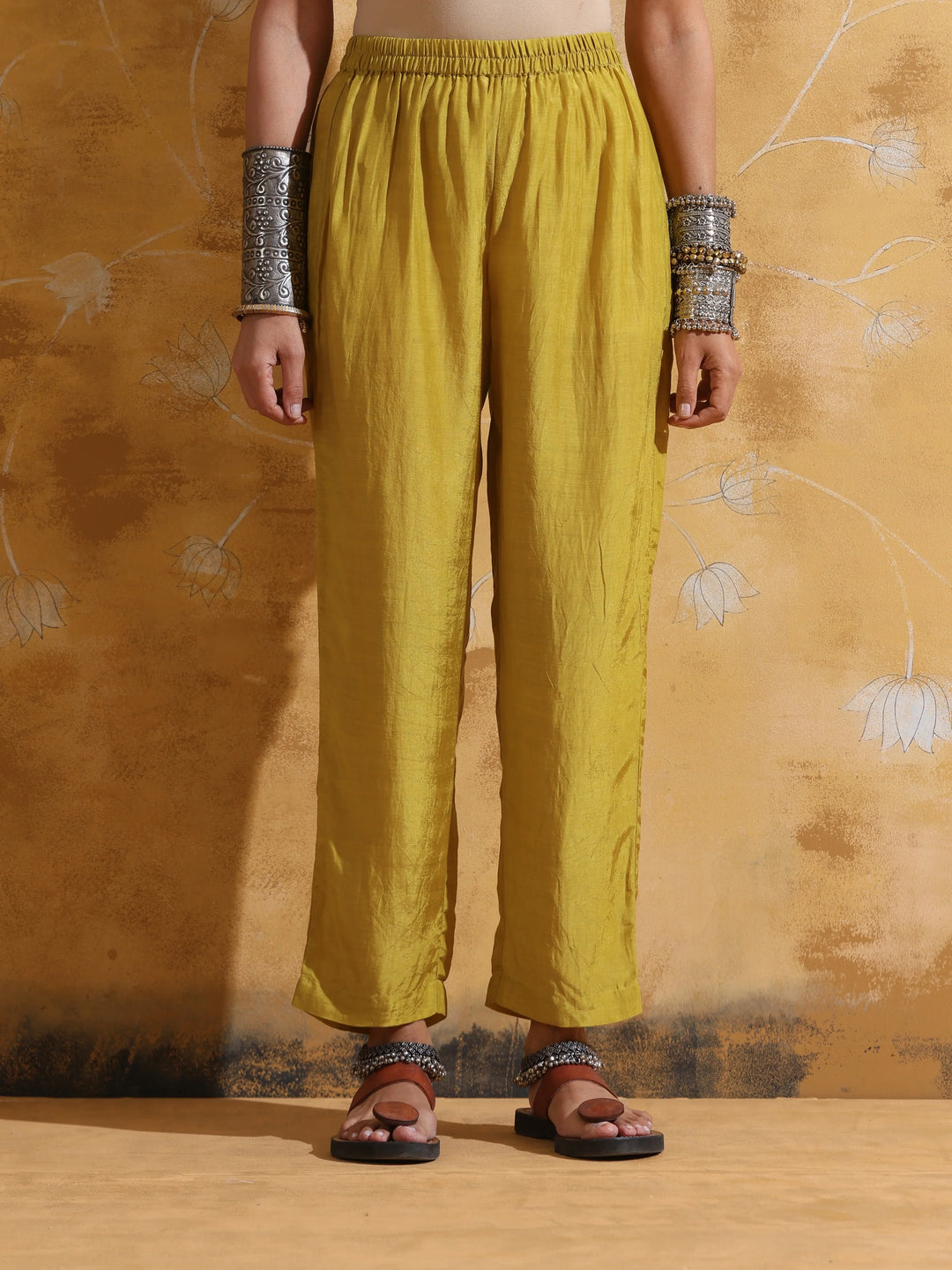 Lime Muslin Silk Flared Kurta Co-ord Set | SHOBITAM