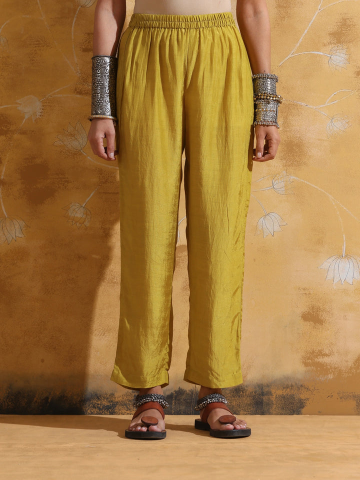 Lime Muslin Silk Flared Kurta Co-ord Set | SHOBITAM