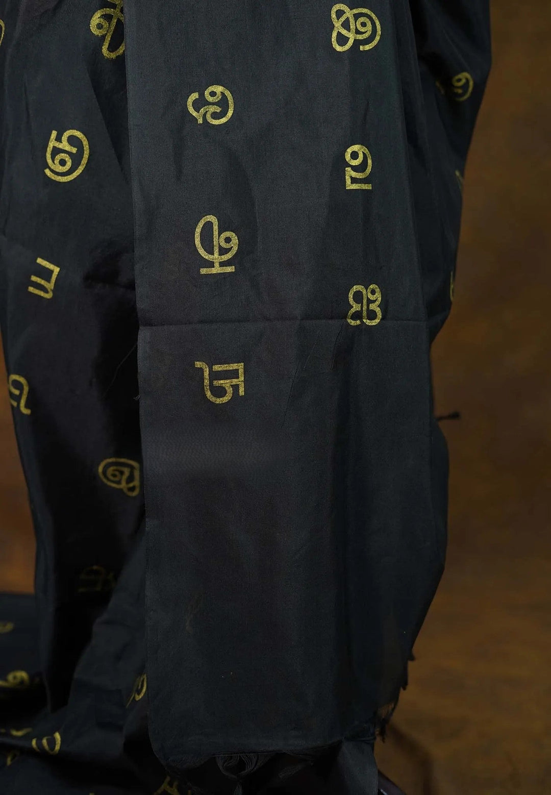 Preorder: Black Saree with  Tamizh Letters Handblock Printed on Bamboo Cotton  | SHOBITAM