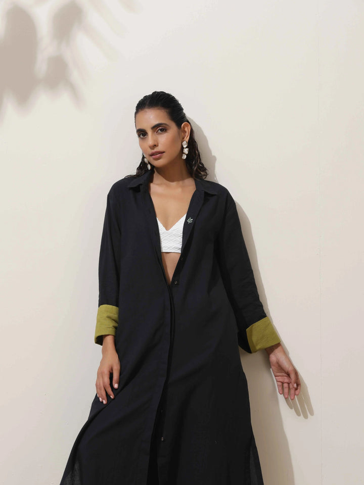 Black Cotton Linen Kurta Pant Set | SHOBITAM