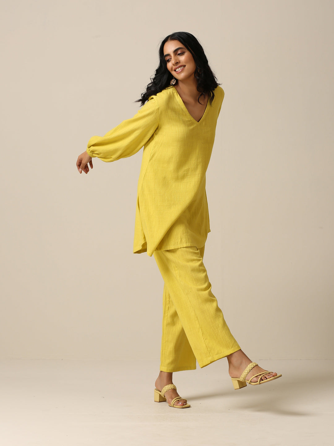 Lime Slub Textured Short Co-Ord Set  | SHOBITAM