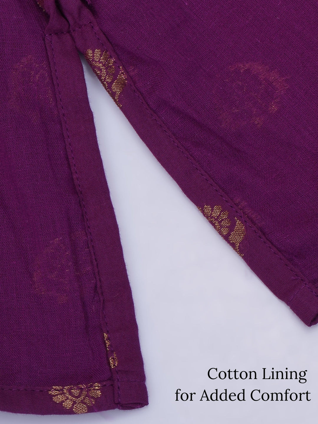 Boys Cotton Full Sleeves Kurta and Dhoti with Golden Floral Zari Work- Purple | SHOBITAM