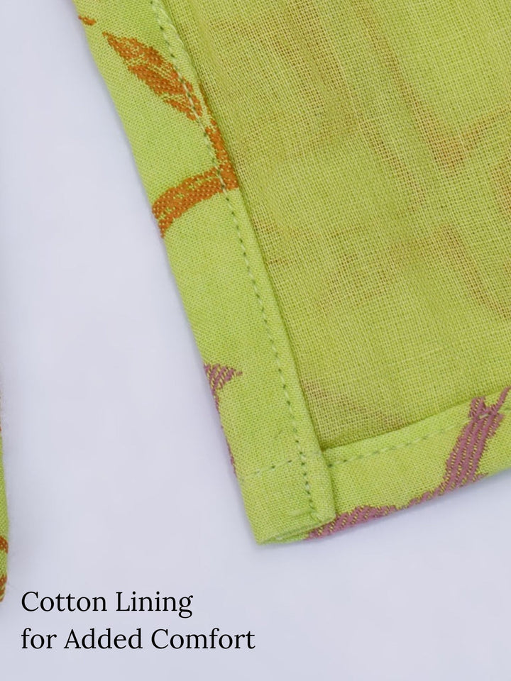 Boys Cotton Full Sleeves Kurta and Dhoti with Floral Bird Thread Embroidery- Green | SHOBITAM