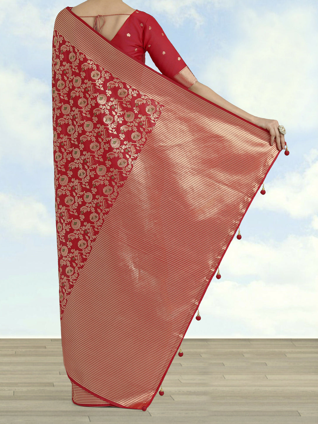 Banarasi Silk Red Zaal Pattern Saree | SHOBITAM