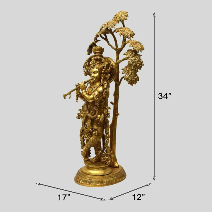 BRASS KRISHNA WITH TREE 34*17*12 | SHOBITAM