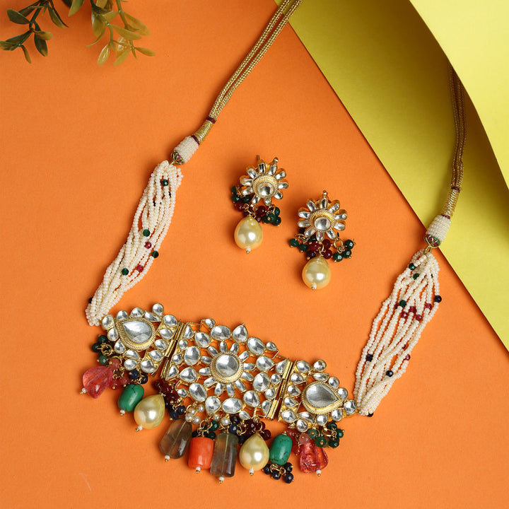 Women's Kundan Maharani Choker with Earrings | SHOBITAM