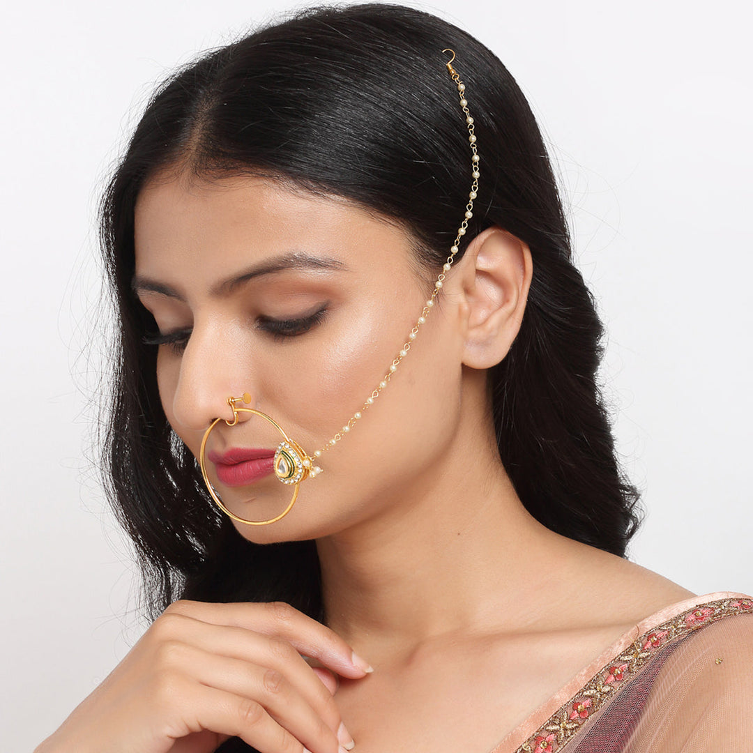 Sunehri Kundan Nose Ring | SHOBITAM