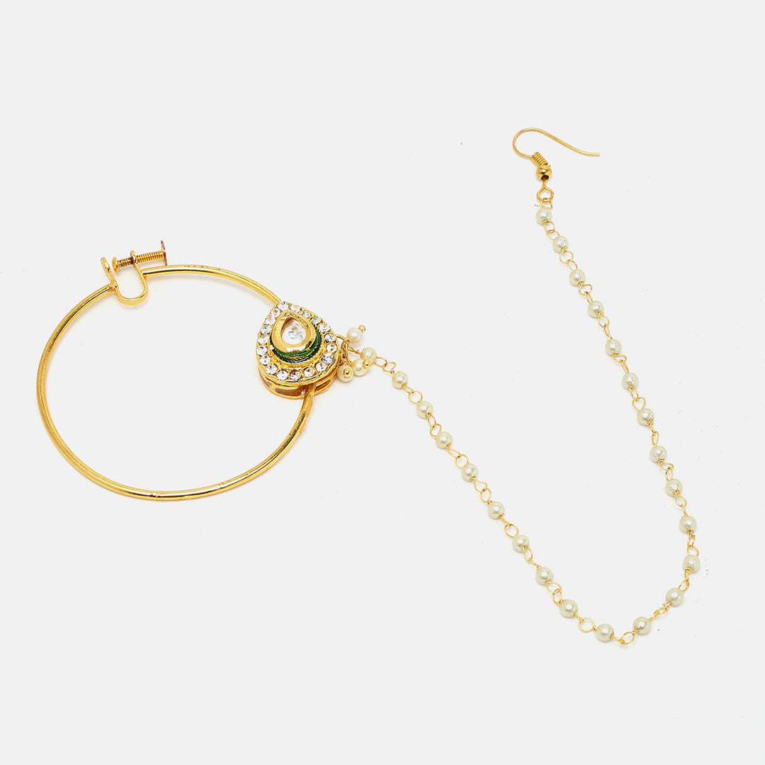 Sunehri Kundan Nose Ring | SHOBITAM