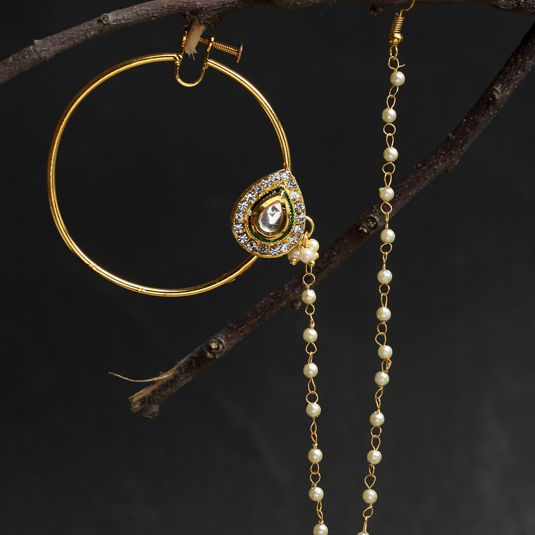 Sunehri Kundan Nose Ring | SHOBITAM