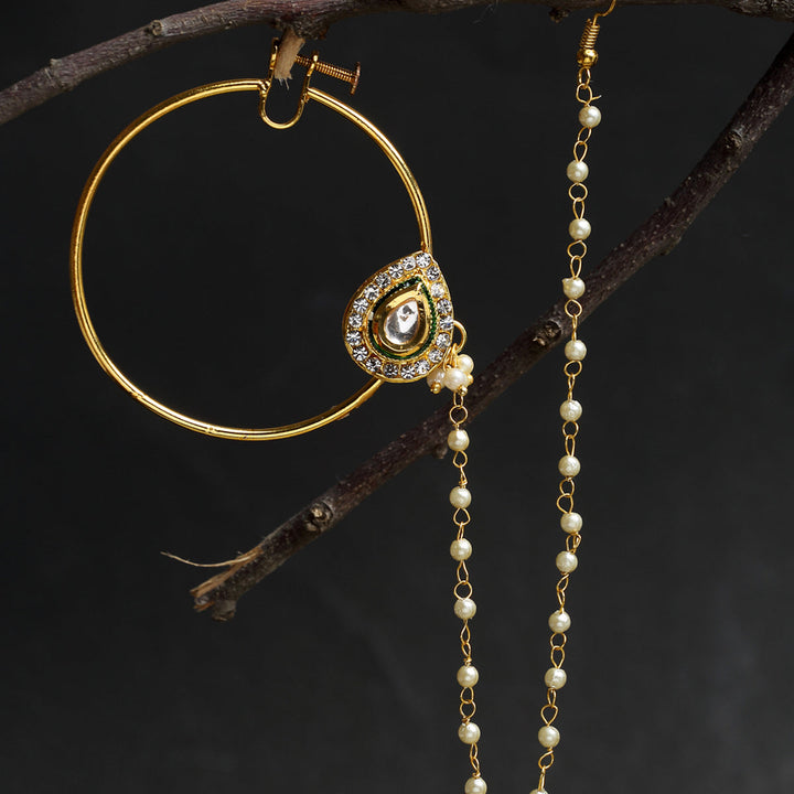 Sunehri Kundan Nose Ring | SHOBITAM