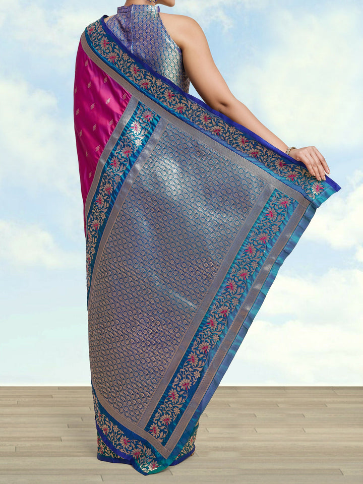 Magenta Banarasi Satin Silk Blend Zari Work Saree | SHOBITAM