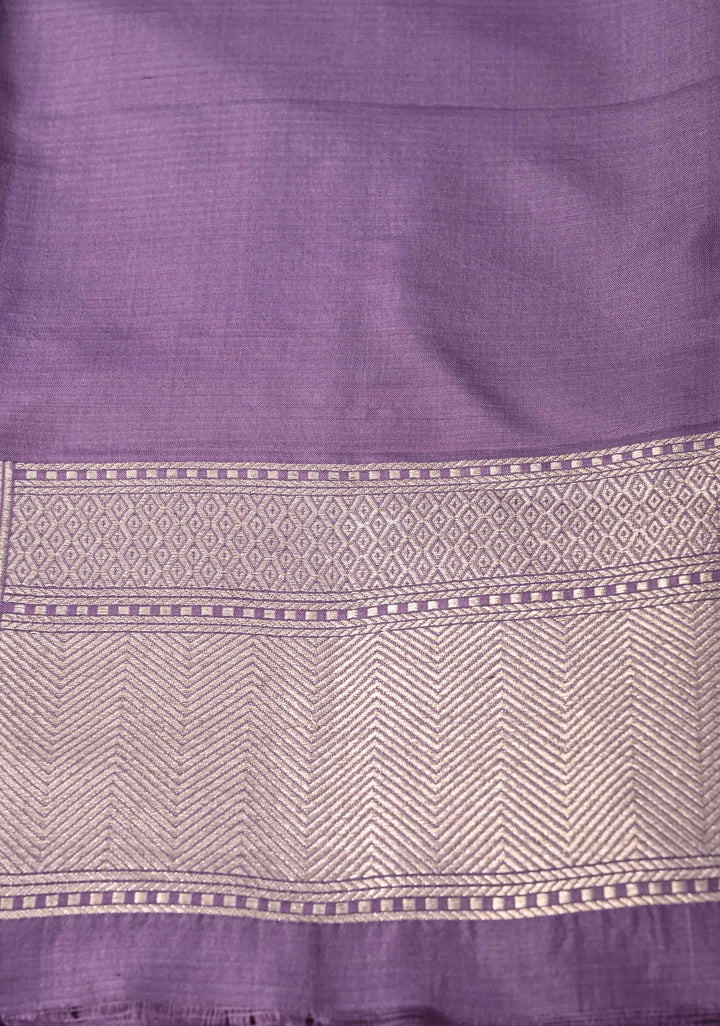 Dusty Lavender Banarasi Katan Silk Saree with Floral Brocade Jaal and Zari Borders | SILK MARK CERTIFIED