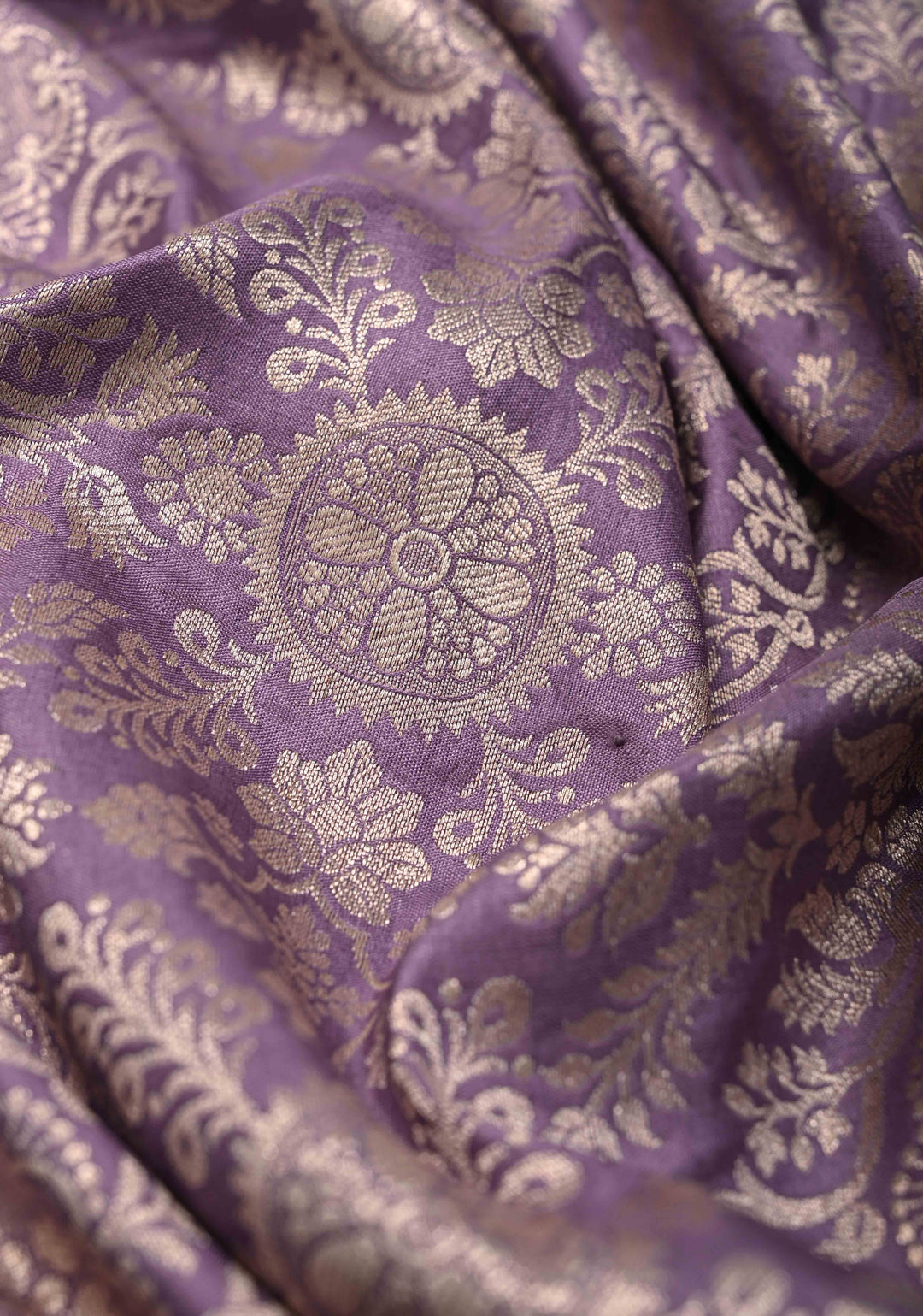 Dusty Lavender Banarasi Katan Silk Saree with Floral Brocade Jaal and Zari Borders | SILK MARK CERTIFIED