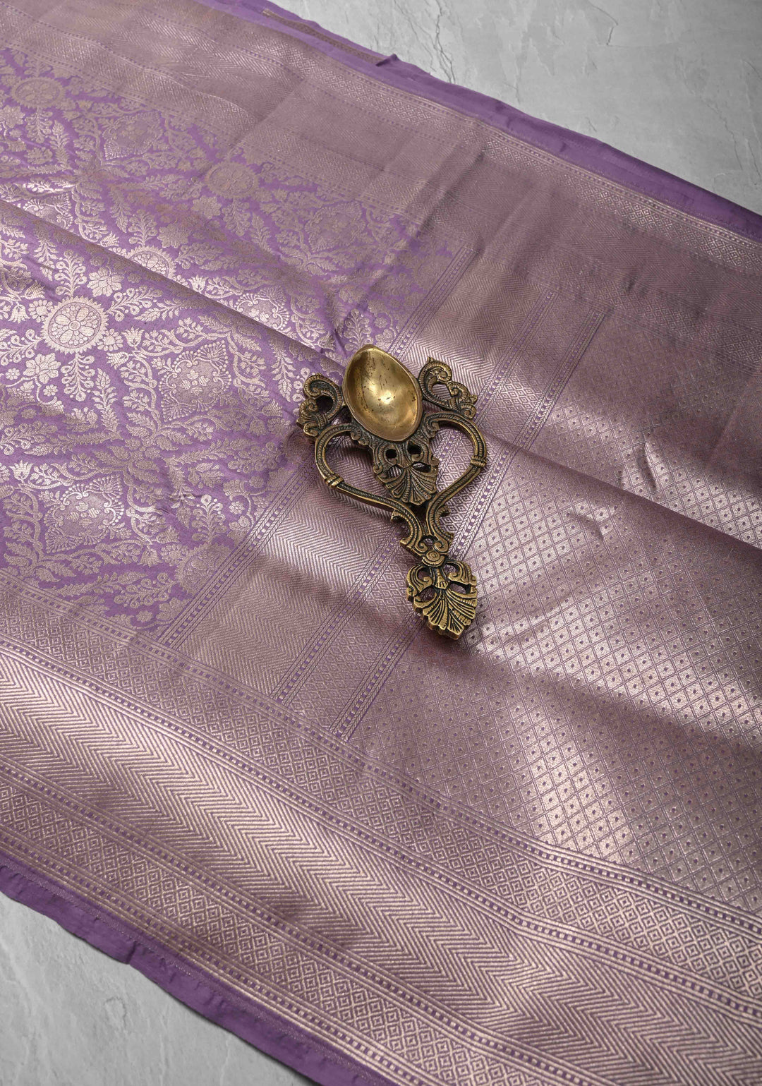 Dusty Lavender Banarasi Katan Silk Saree with Floral Brocade Jaal and Zari Borders | SILK MARK CERTIFIED