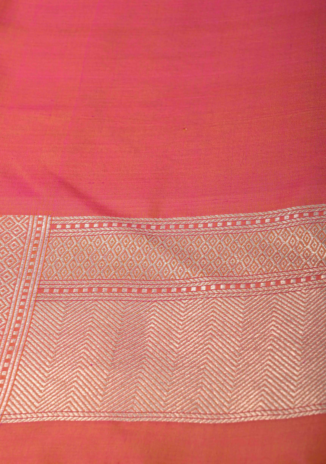 Kesari Dual tone Banarasi Katan Silk Saree with Floral Brocade Jaal and Zari Borders | SILK MARK CERTIFIED