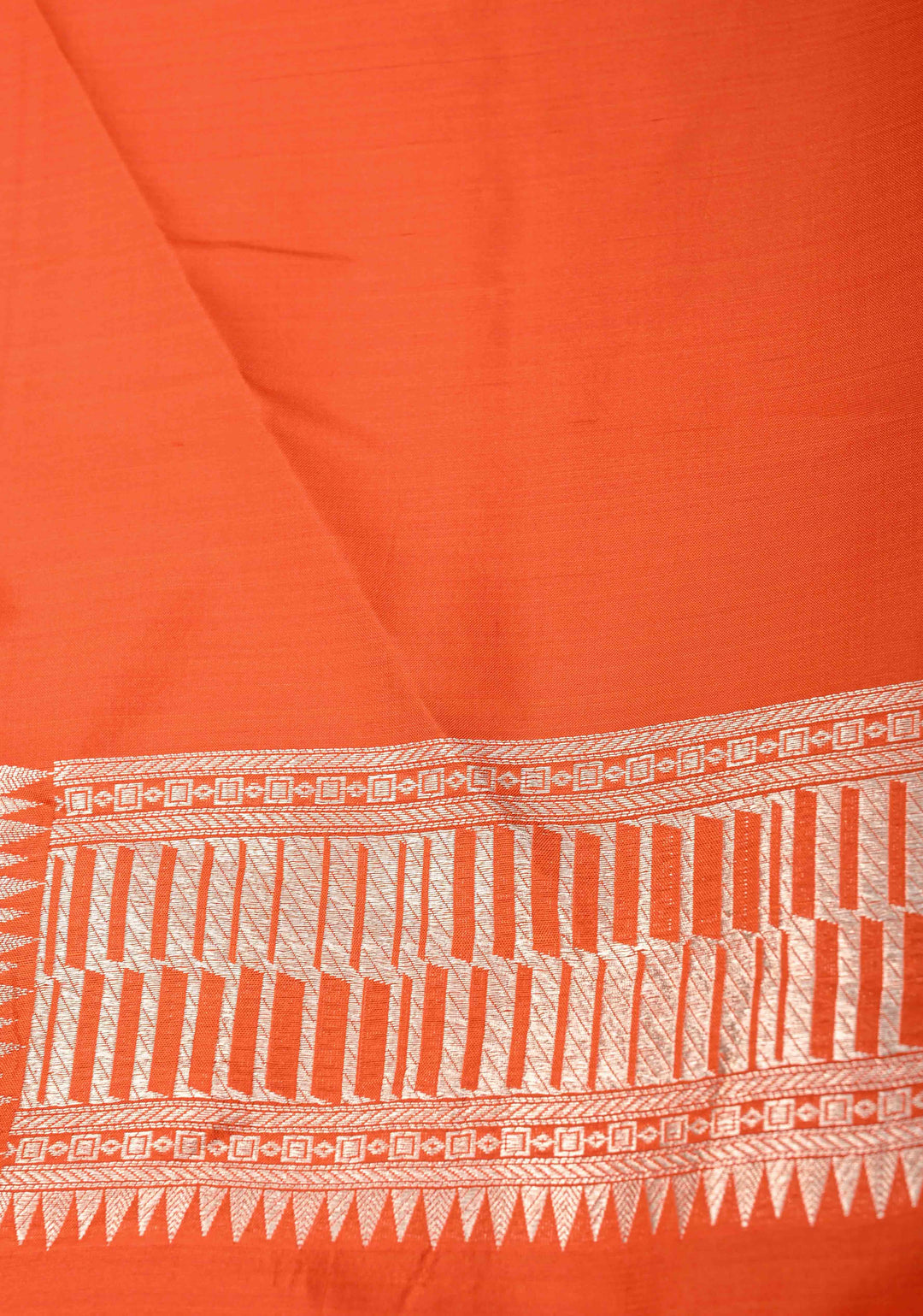 Orange Banarasi Katan Silk Saree with Silver Brocade and Zari Borders | SILK MARK CERTIFIED