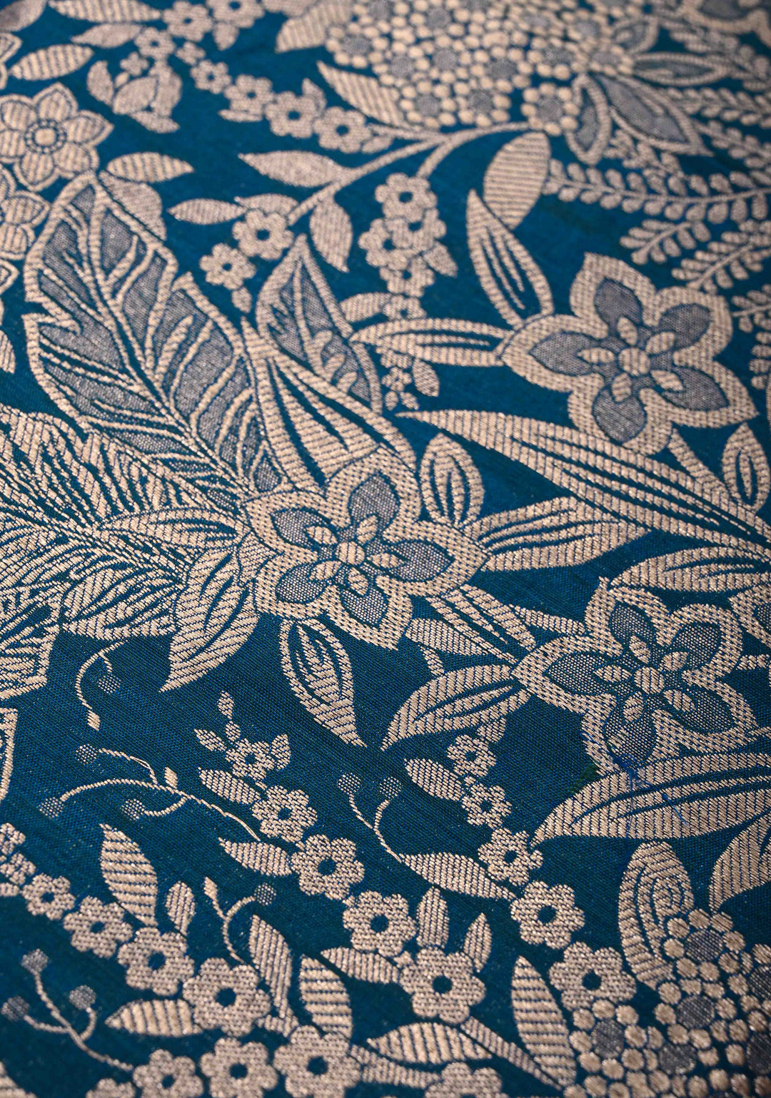 Peacock Blue Green Dual tone Banarasi Katan Silk Saree with Floral Brocade and Zari Borders | SILK MARK CERTIFIED