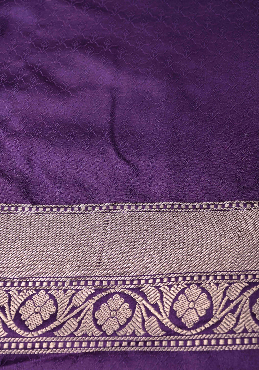 Ink Purple Banarasi Semi Mashru Silk Saree with Floral Jaal and Zari Border