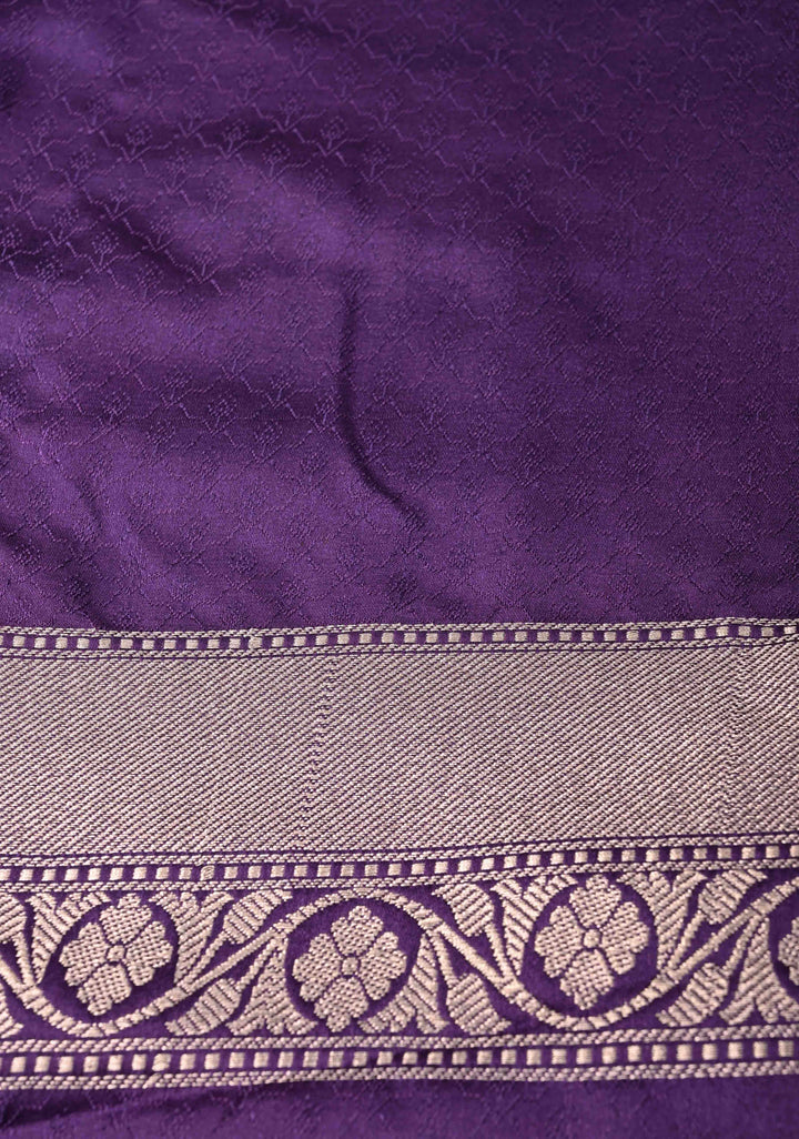 Ink Purple Banarasi Semi Mashru Silk Saree with Floral Jaal and Zari Border