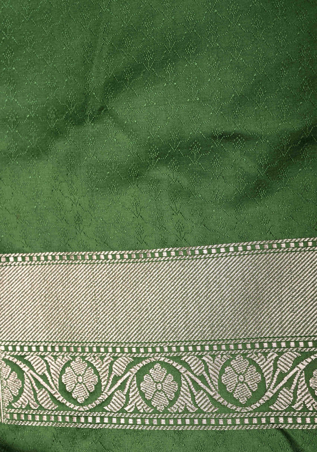 Sap Green Banarasi Semi Mashru Silk Saree with Floral Jaal and Zari Border