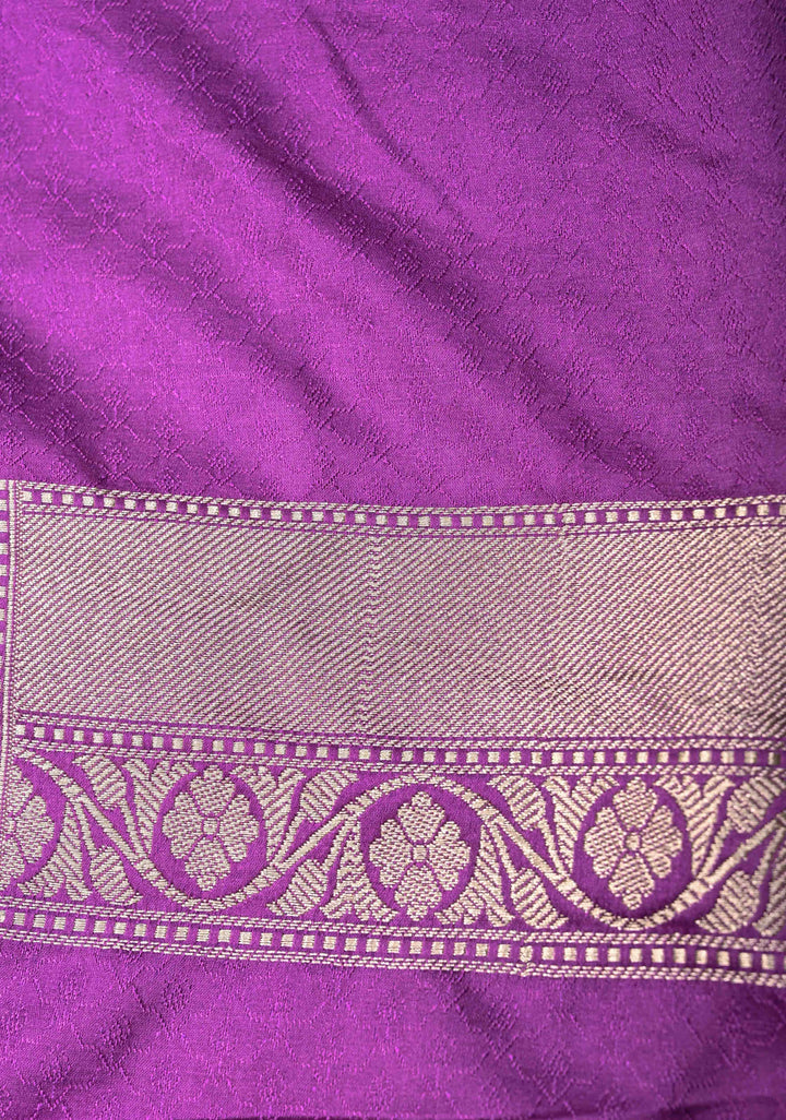 Purple Banarasi Semi Mashru Silk Saree with alfi Floral Jaal and Zari Border