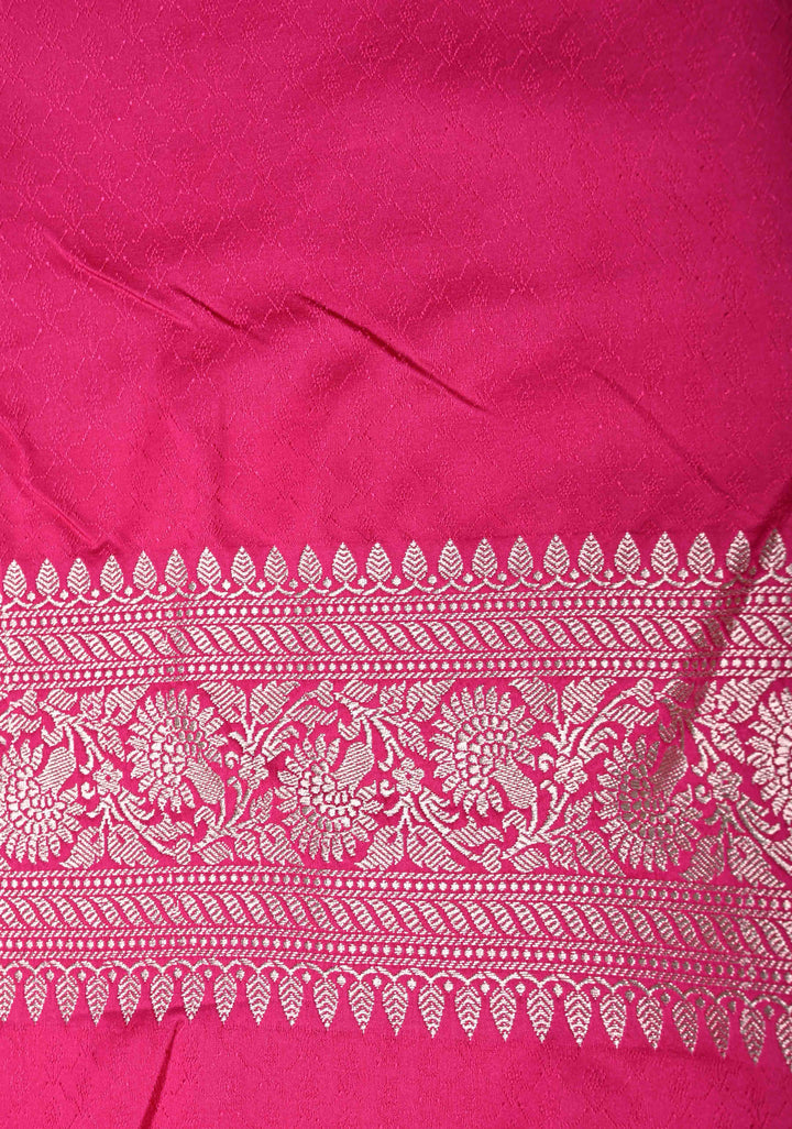 Rani Pink Banarasi Semi Mashru Silk Saree with Floral buttas and Zari Border
