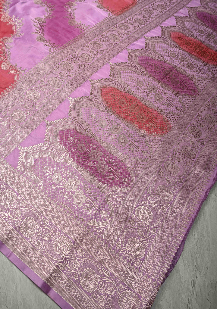 Multicolor Banarasi Semi Mashru Silk Saree with Rangkaat Style and Zari Border