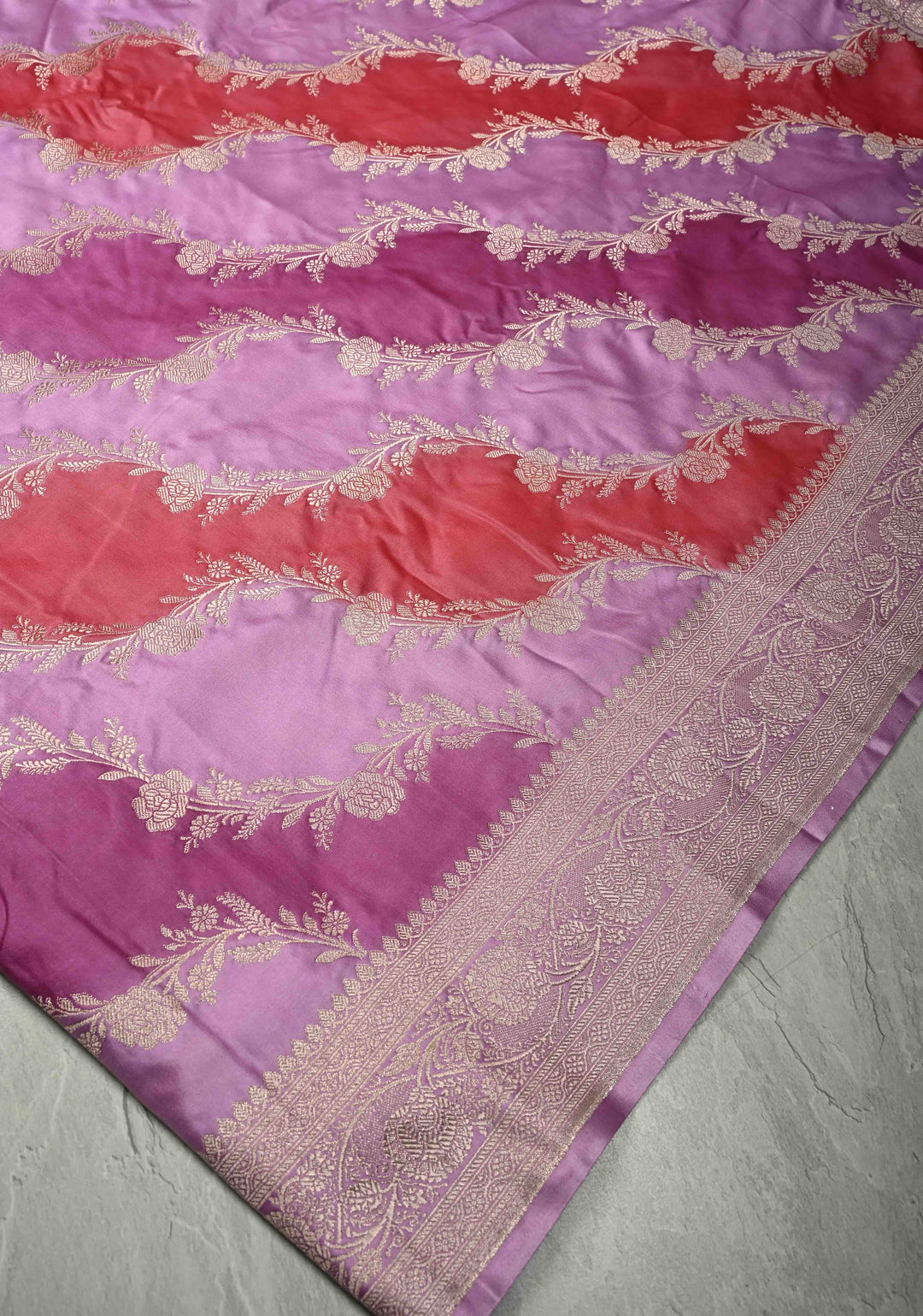 Multicolor Banarasi Semi Mashru Silk Saree with Rangkaat Style and Zari Border