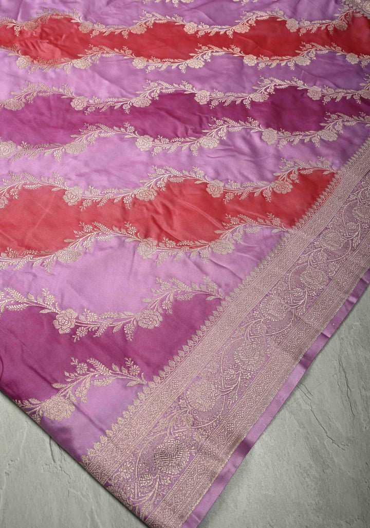 Multicolor Banarasi Semi Mashru Silk Saree with Rangkaat Style and Zari Border