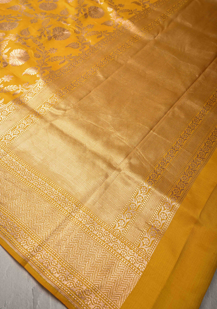 Musturd Yellow Banarasi Katan Silk Saree with Brocade Jaal and Zari Borders | SILK MARK CERTIFIED