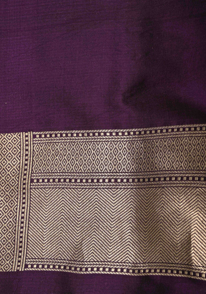 Egg Plant Purple Banarasi Katan Silk Saree with Floral Brocade and Zari Border | SILK MARK CERTIFIED