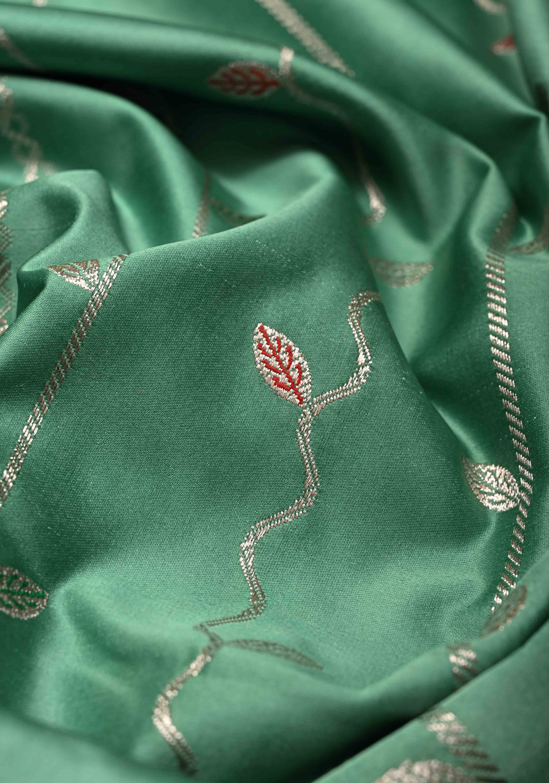 Dusty Teal Banarasi Semi Mashru Silk Saree with Meenakari Vertical Ornate Zari Stripes