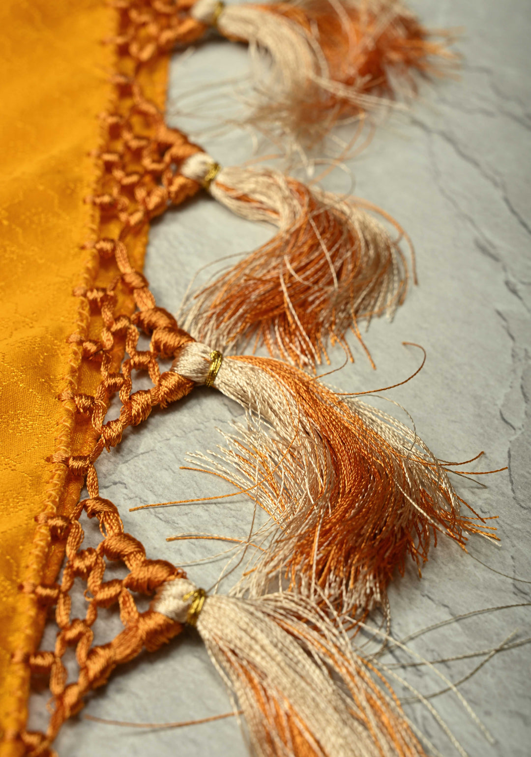 Yellow Banarasi Semi Mashru Silk Saree with hand Brushed Dye zari Border | SHOBITAM