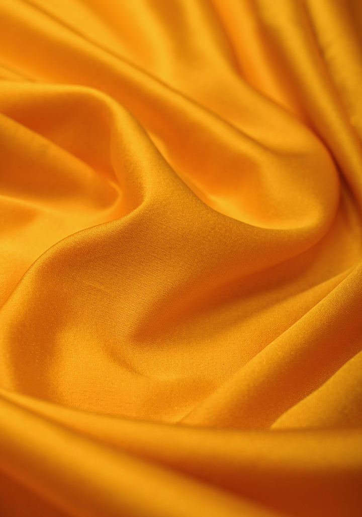 Yellow Banarasi Semi Mashru Silk Saree with hand Brushed Dye zari Border | SHOBITAM