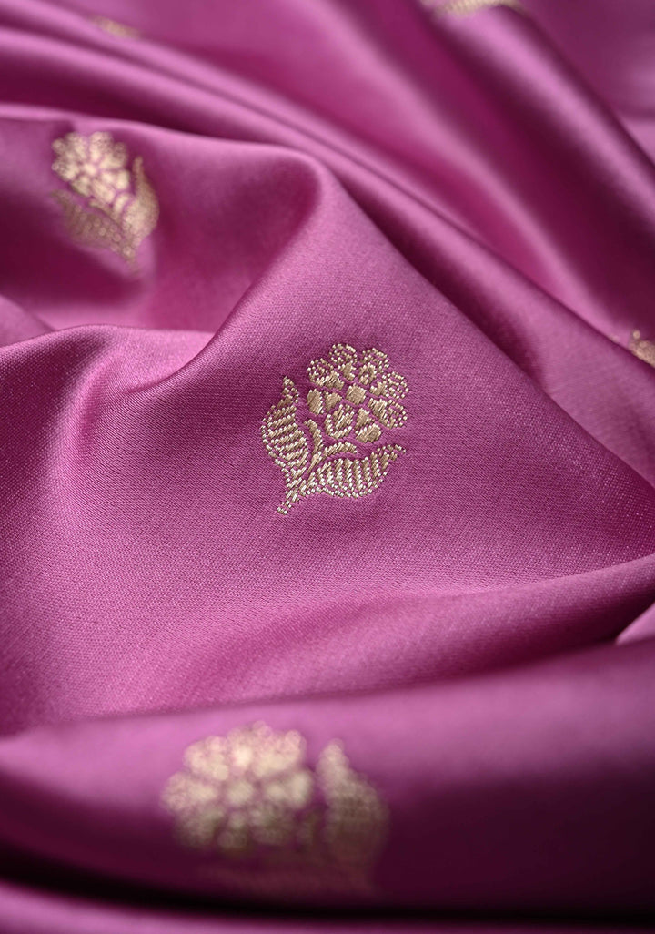 Mauve Rangkaat StyleBorder Banarasi Semi Mashru Silk Saree with Floral Zari Butta and Brush Dye Meenakari Scallop Border
