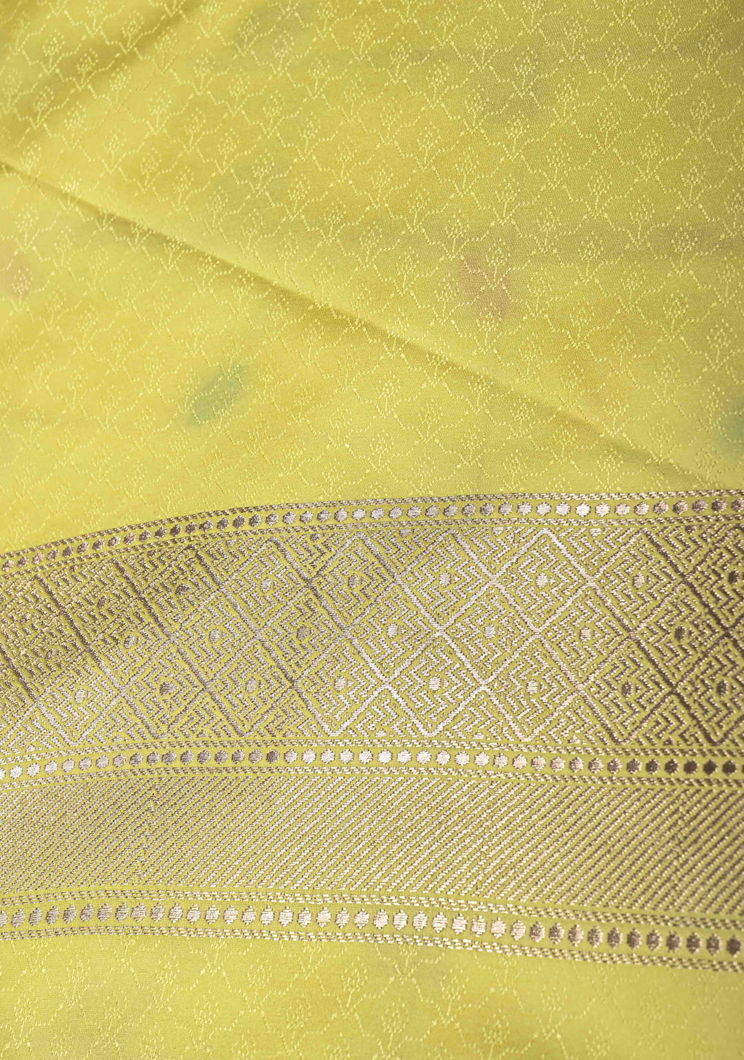 Custard Yellow Banarasi Semi Mashru Silk Saree with Meenakari Vertical Ornate Zari Stripes