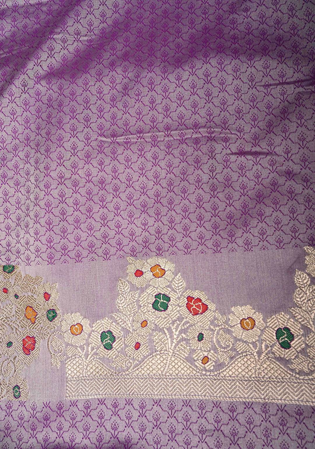 Mauve Meenakari Detailing on Banarasi Semi Mashru Silk Saree with Vertical Ornate Zari Stripes