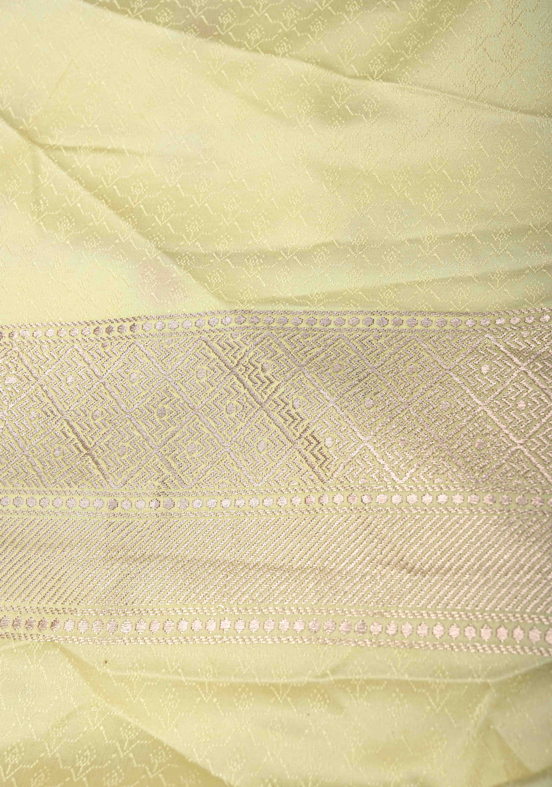 Pastel Yellow Banarasi Semi Mashru Silk Saree with Meenakari Vertical Ornate Zari Stripes